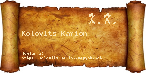 Kolovits Karion névjegykártya